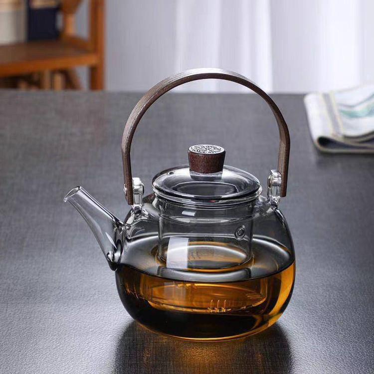 قوری پیرکس دودی درب چوبی